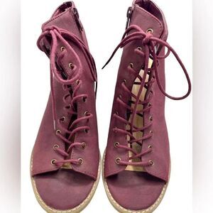 Burgundy/Plum Lace-up Peep-Toe Heels … Size 8 1/2